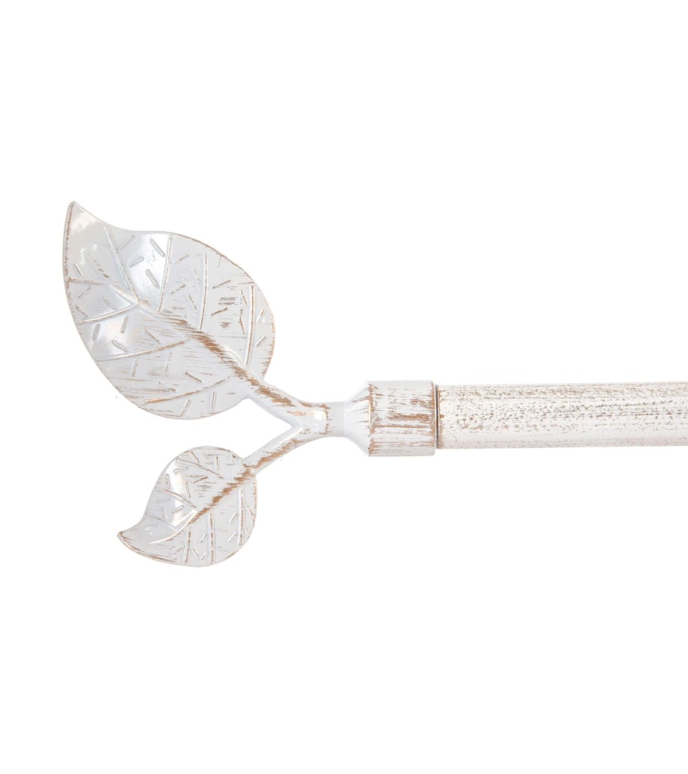 Dcasa Barra de cortina extensible de metal blanca minimalista para dormitorio vintage Hojas de 120-210 cm