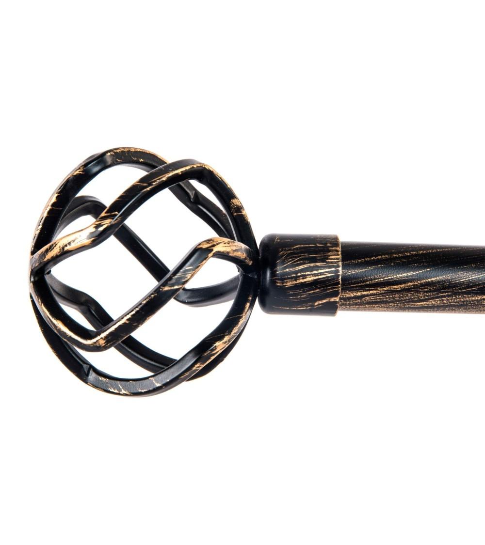 Dcasa Barra de Cortina Extensible de Metal Negra Envejecido para Dormitorio de 120-210 cm Bola