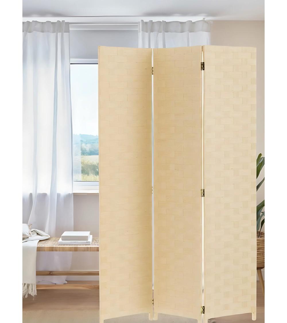 Dcasa Biombo De Madera Beige Plegable 3 Hojas Moderno De 175x120 Cm