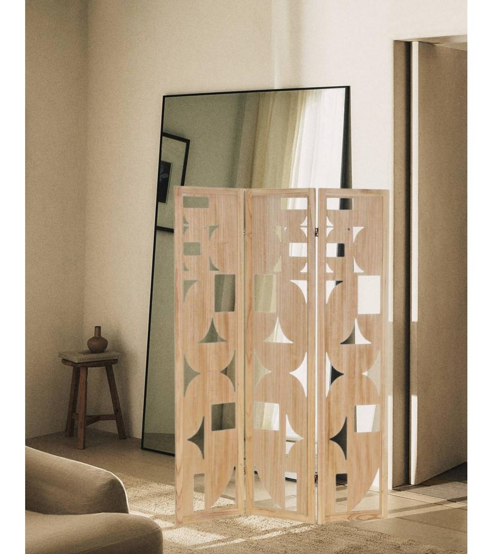 Dcasa Biombo Mandala Tallado De Madera De Paulonia Natural De 120x170 Cm