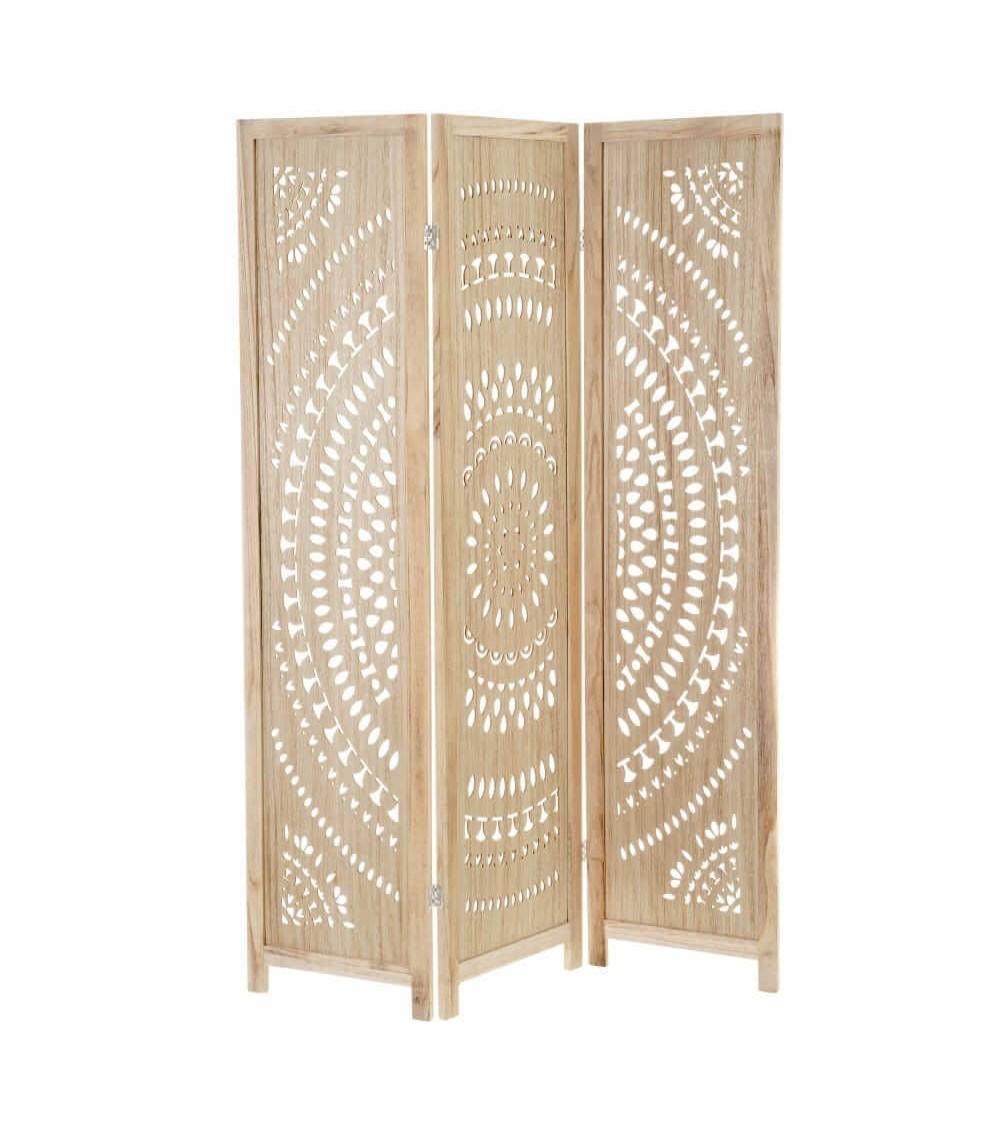 Dcasa Biombo mandala tallado de madera de paulonia natural de 122x170 cm