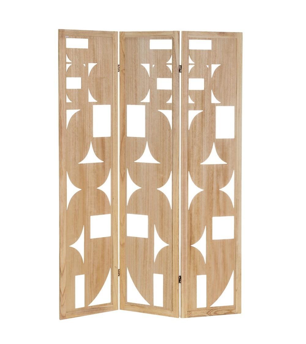 Dcasa Biombo mandala tallado de madera de paulonia natural de 120x170 cm