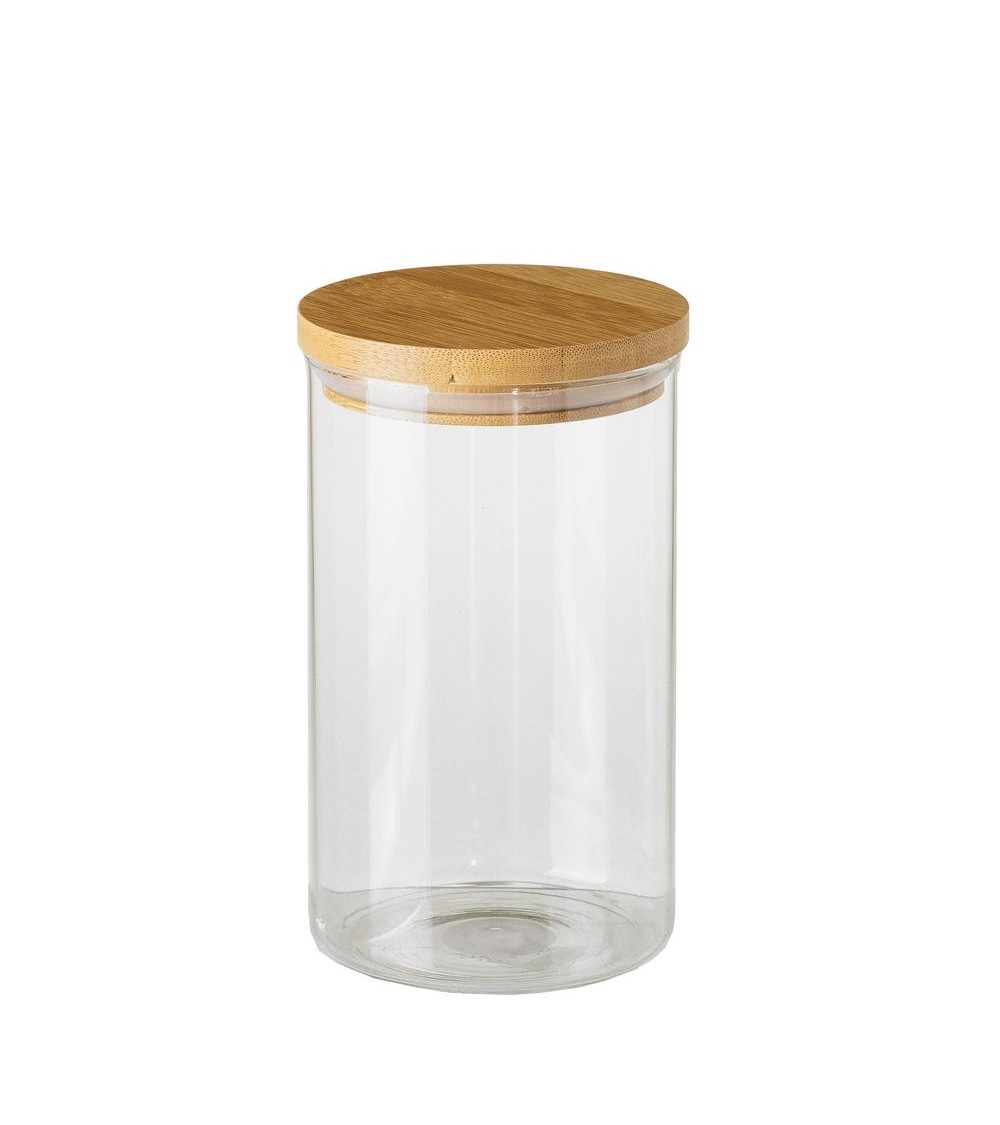 Dcasa Bote de borosilicato transparente con tapa de bambú de 1 litro