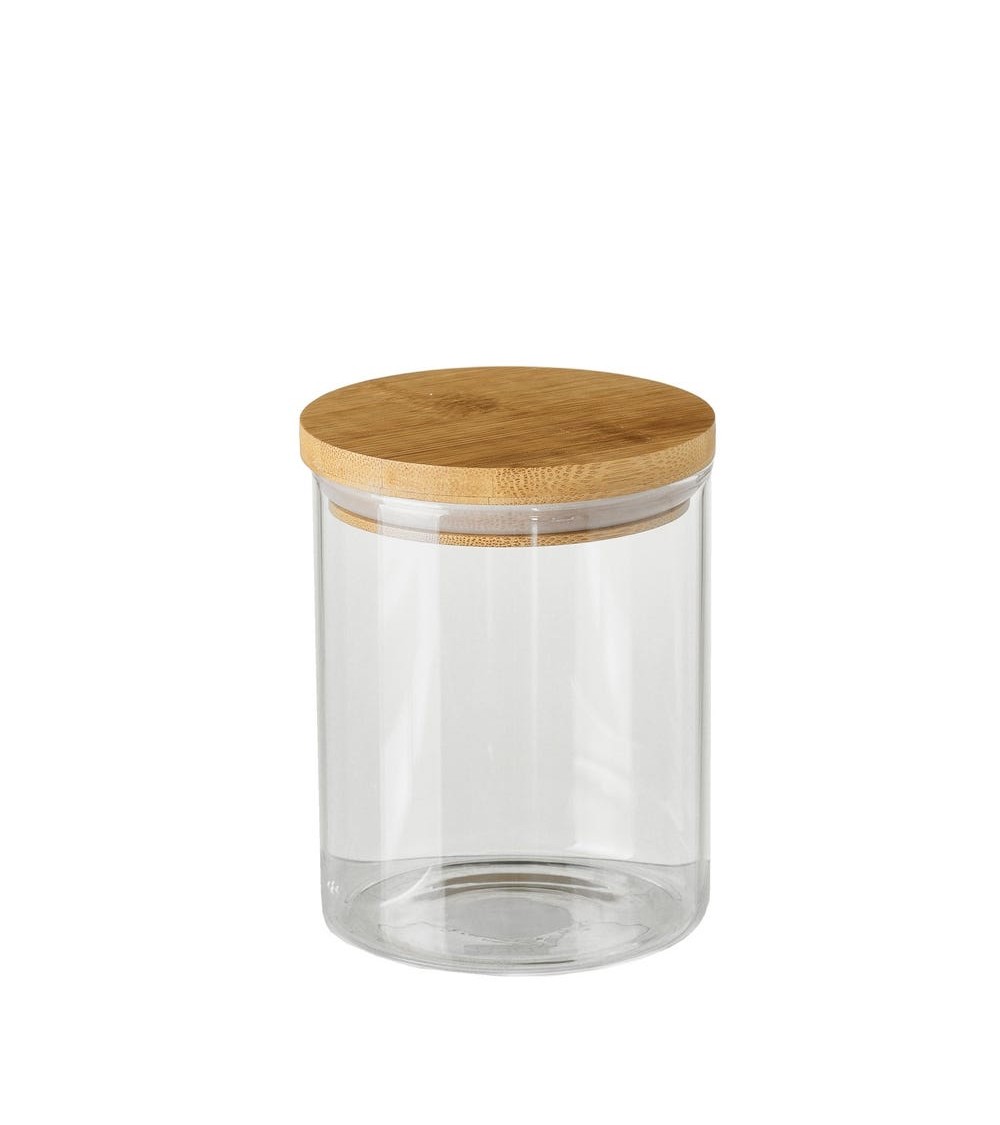 Dcasa Bote de borosilicato transparente con tapa de bambú de 700 ml