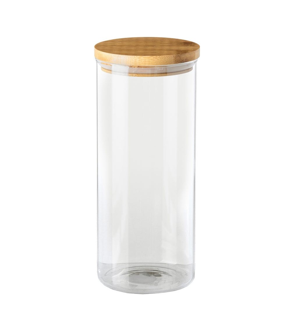 Dcasa Bote de borosilicato transparente con tapa de bambú de 1 4 litros