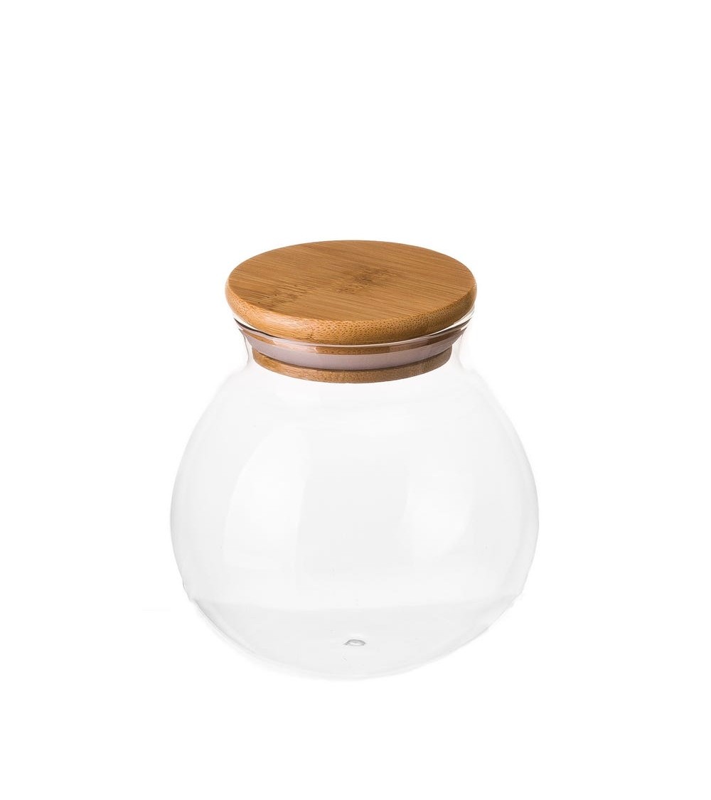 Dcasa Bote de cristal transparente con tapa de bambú de 500 ml