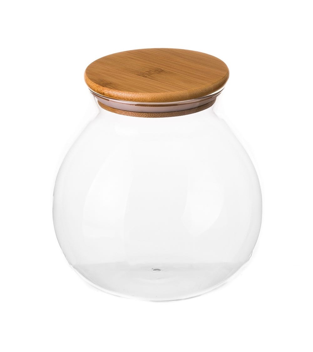 Dcasa Bote de cristal transparente con tapa de bambú de 1.7 litros
