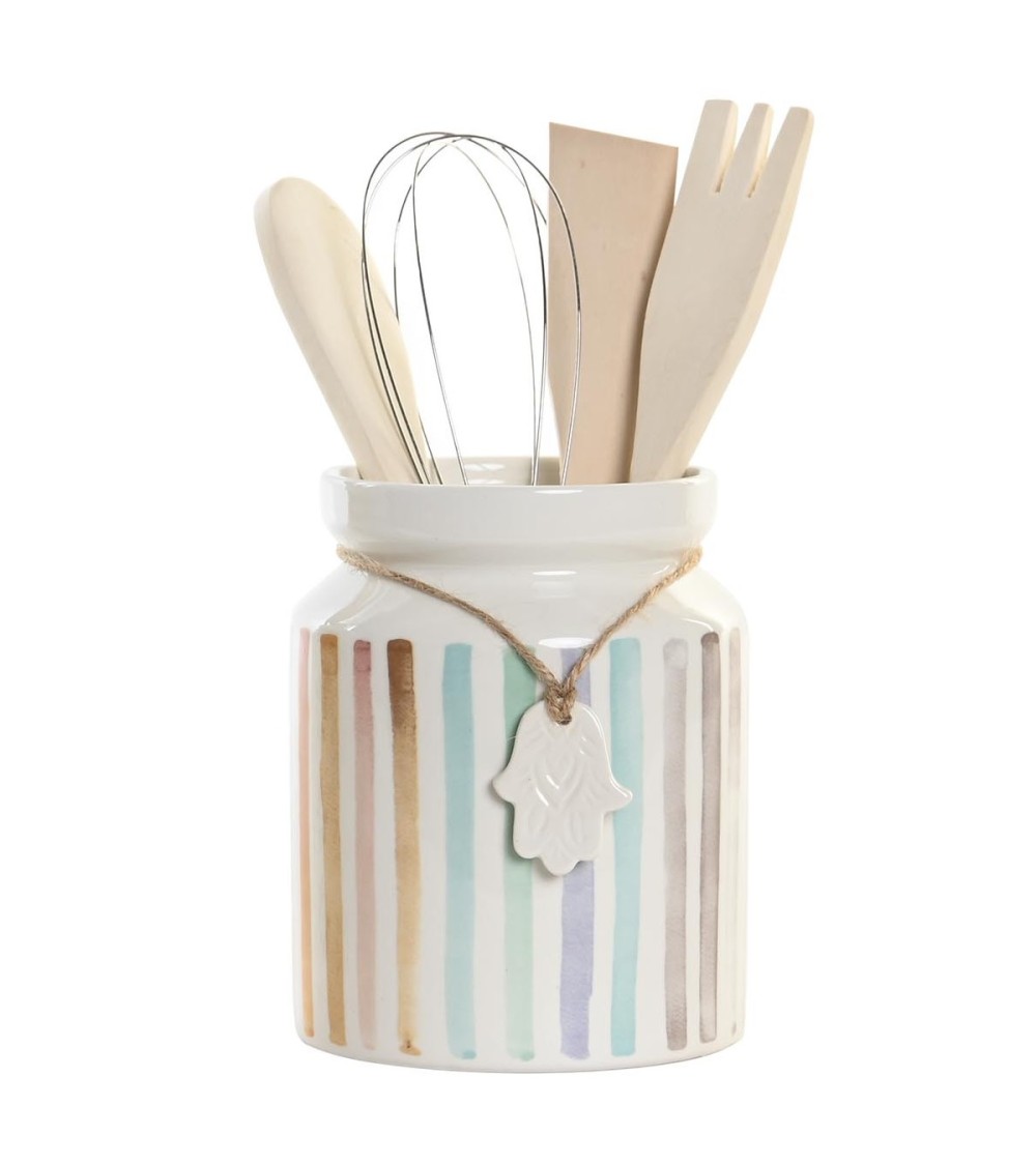 Dcasa Bote utensilios rayas con 4 accesorios dolomite de colores urban para cocina
