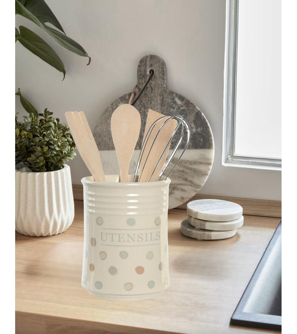 Dcasa Bote Utensilios Topos Con 4 Accesorios Gres De Colores Para Cocina