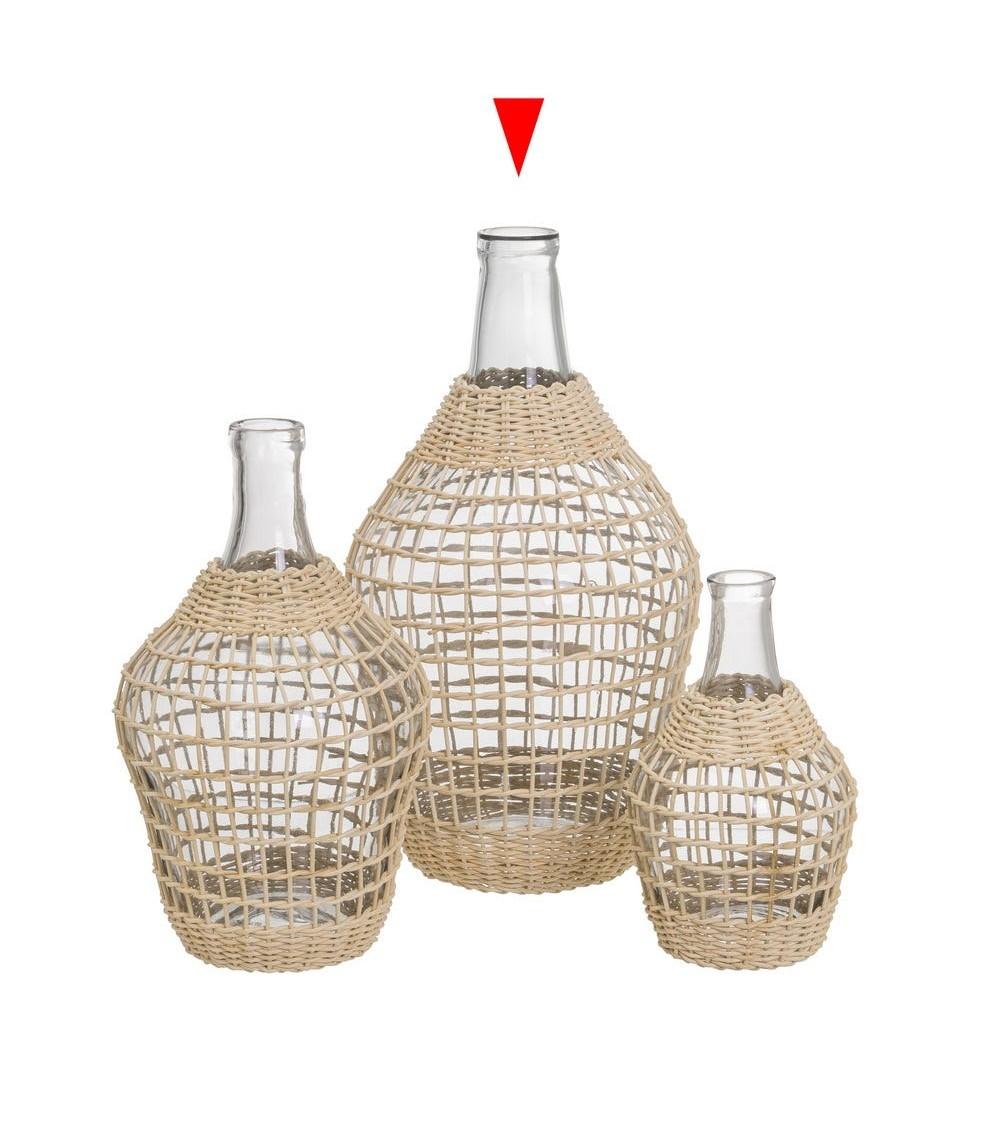 Dcasa Botella De Vidrio Con Ratan Natural Para Decoracion De 23x23x40 Cm