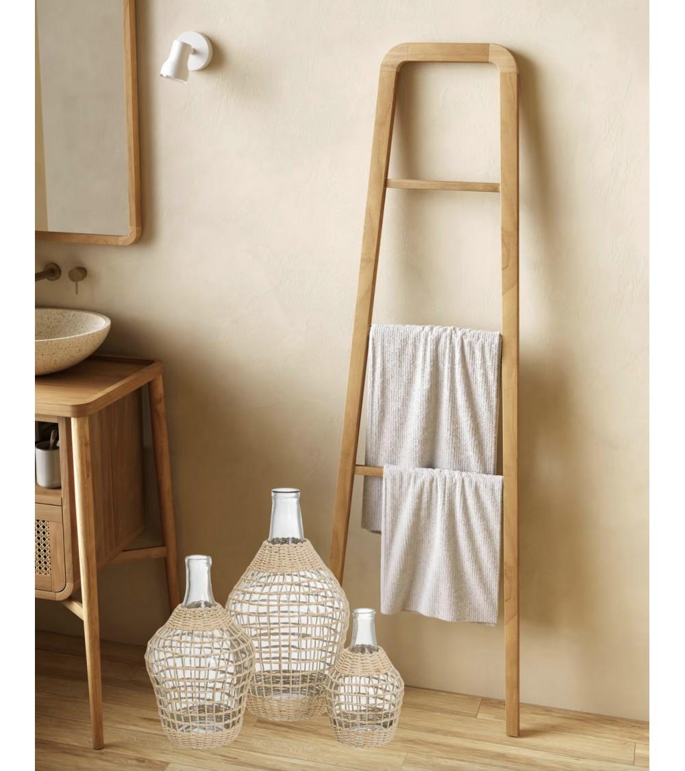 Dcasa Botella De Vidrio Con Ratan Natural Para Decoracion De 20x20x32 Cm