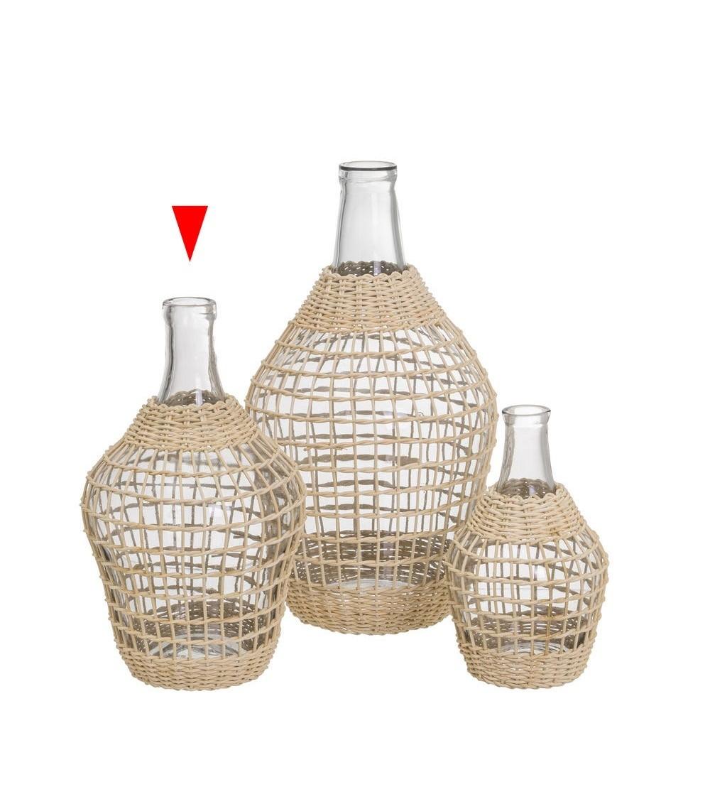 Dcasa Botella De Vidrio Con Ratan Natural Para Decoracion De 20x20x32 Cm
