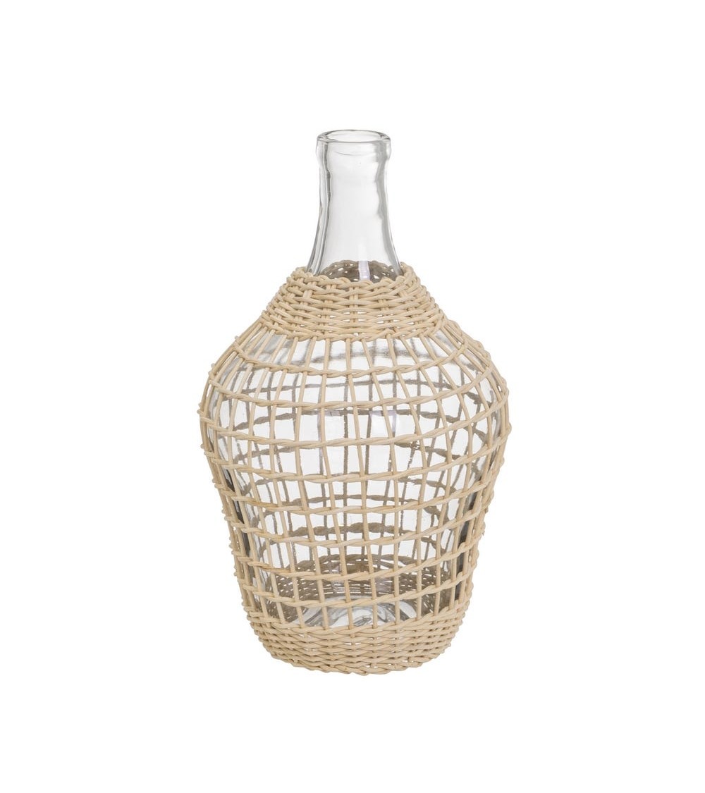 Dcasa Botella de vidrio con ratan natural para decoracion de 20x20x32 cm