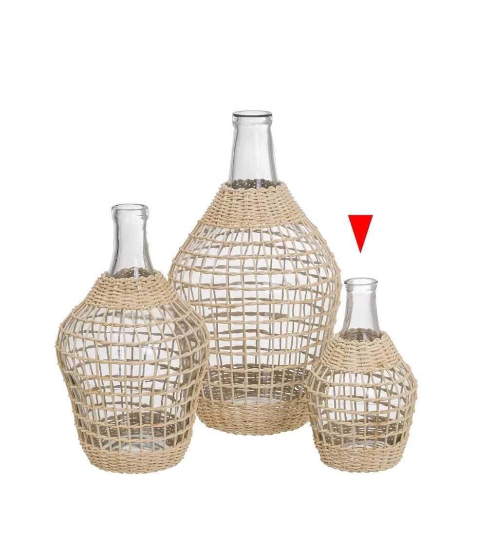 Dcasa Botella De Vidrio Con Ratan Natural Para Decoracion De 14x14x23 Cm