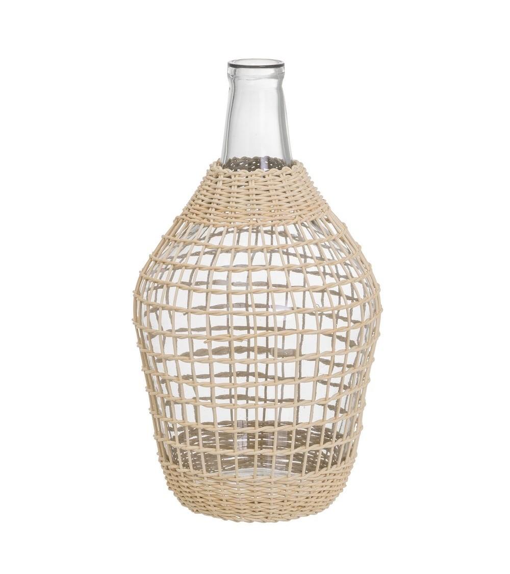 Dcasa Botella de vidrio con ratan natural para decoracion de 23x23x40 cm