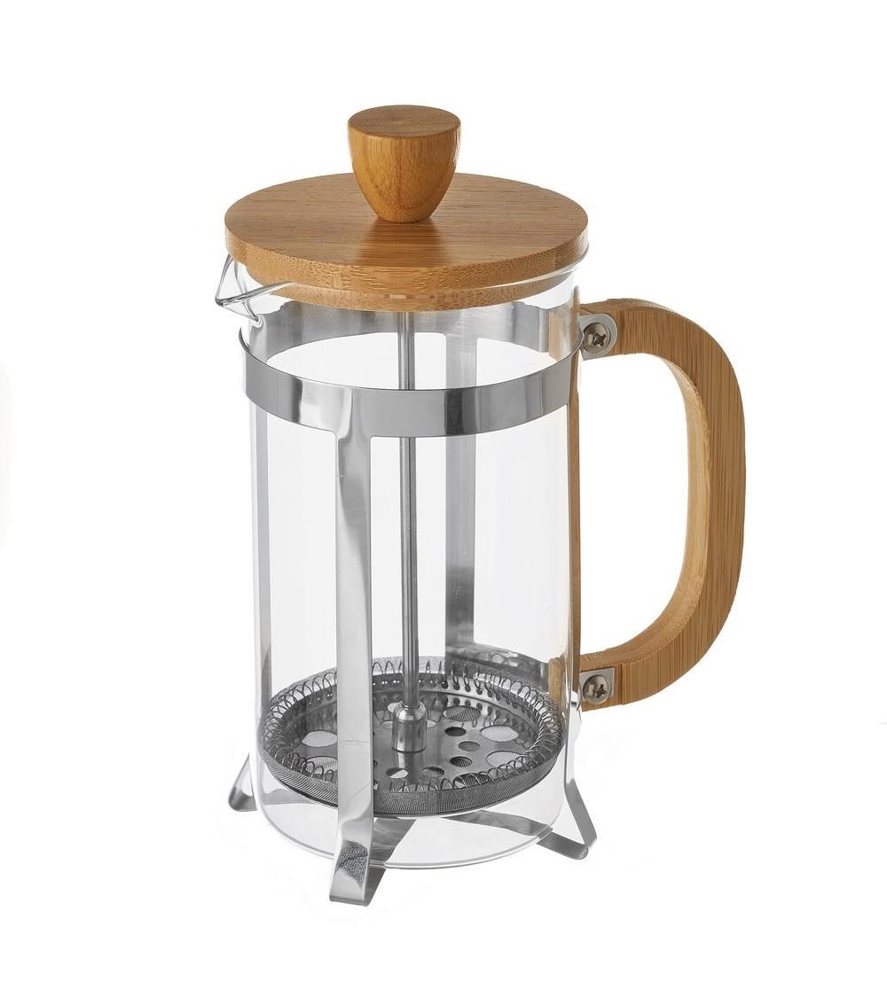 Dcasa Cafetera francesa de acero inoxidable y bambú de 15x8x19 cm