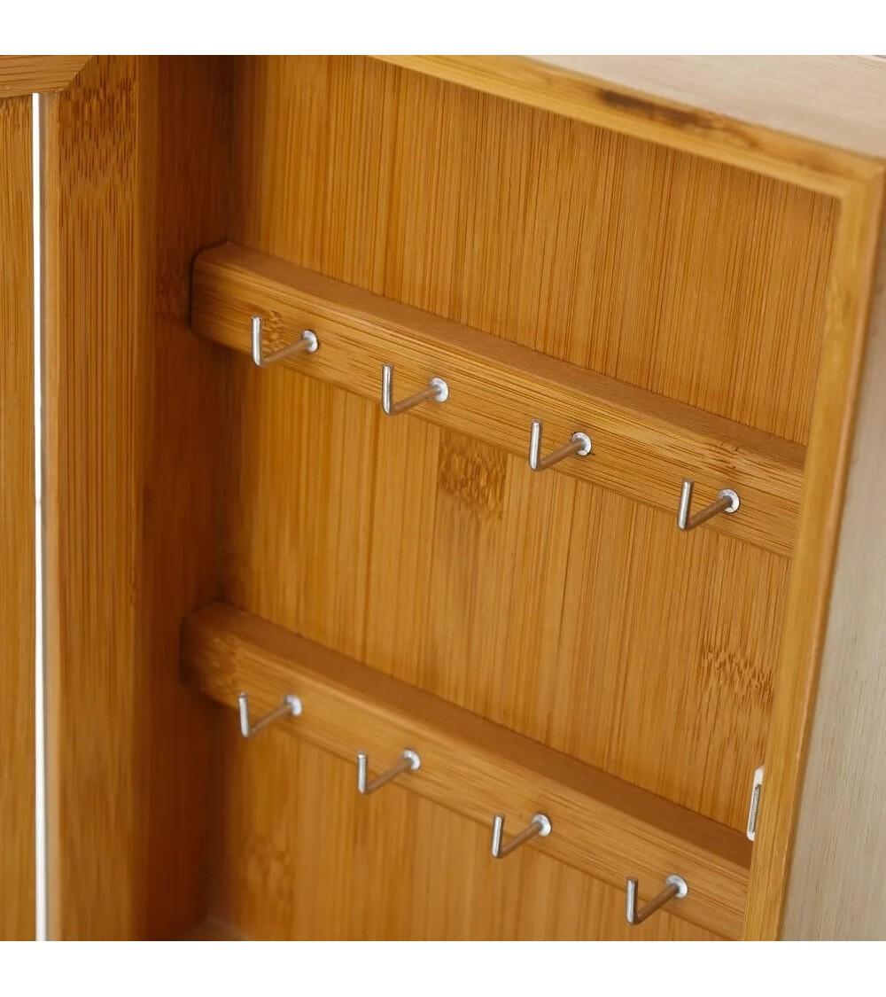 Dcasa Caja De Bambú Para Llaves Con 8 Colgadores Beige De 19x6x27 Cm