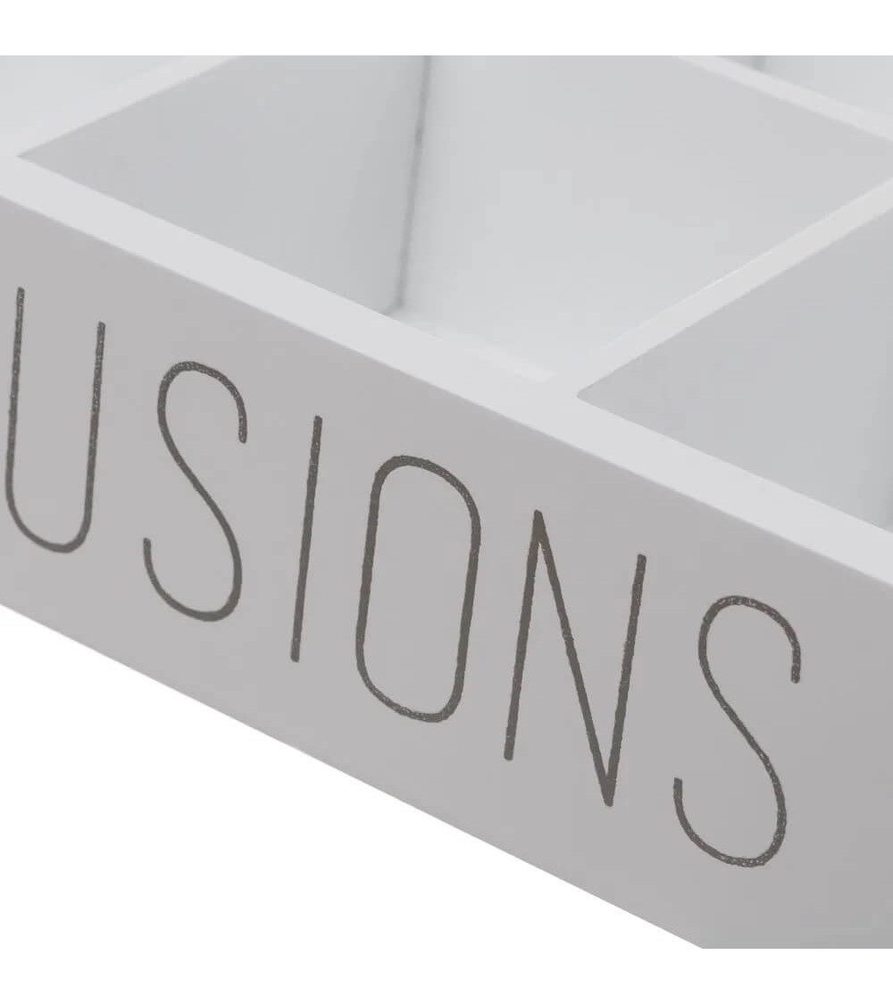 Dcasa Caja De Infusiones De 6 Compartimentos De Madera Y Cristal Blanca De 24x6x18 Cm