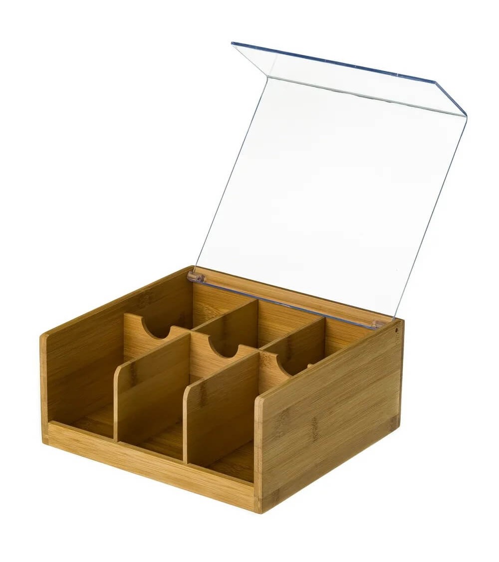 Dcasa Caja De Infusiones De Bambú Natural Con 6 Compartimentos De 21x21x10 Cm