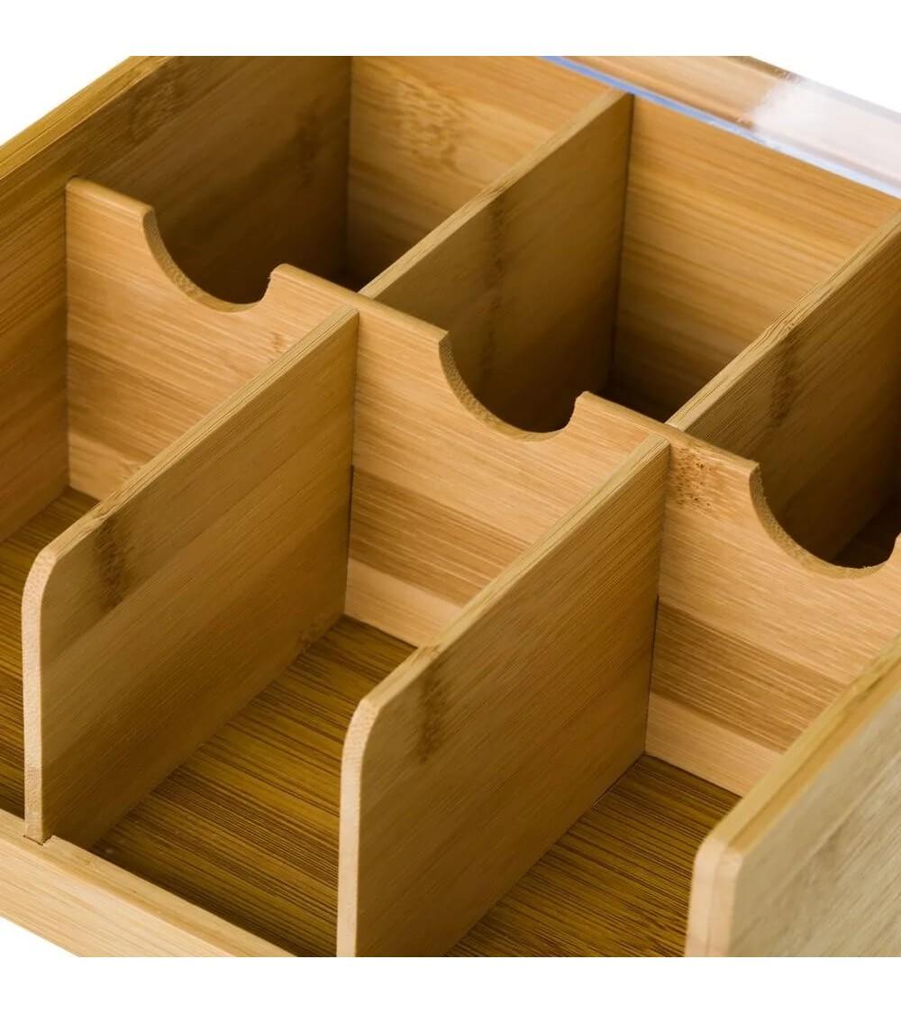 Dcasa Caja De Infusiones De Bambú Natural Con 6 Compartimentos De 21x21x10 Cm