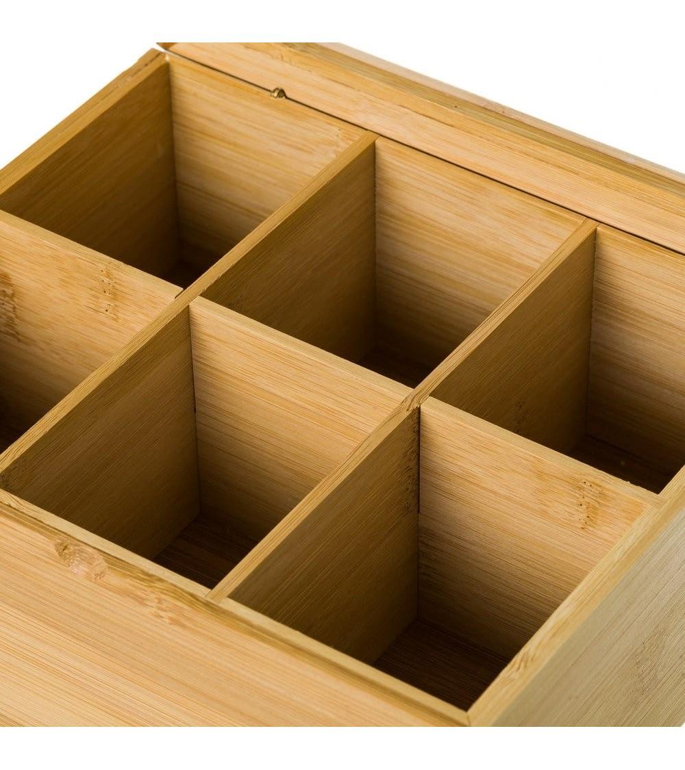 Dcasa Caja De Infusiones De Bambú Natural Con 6 Compartimentos De 22x18x9 Cm