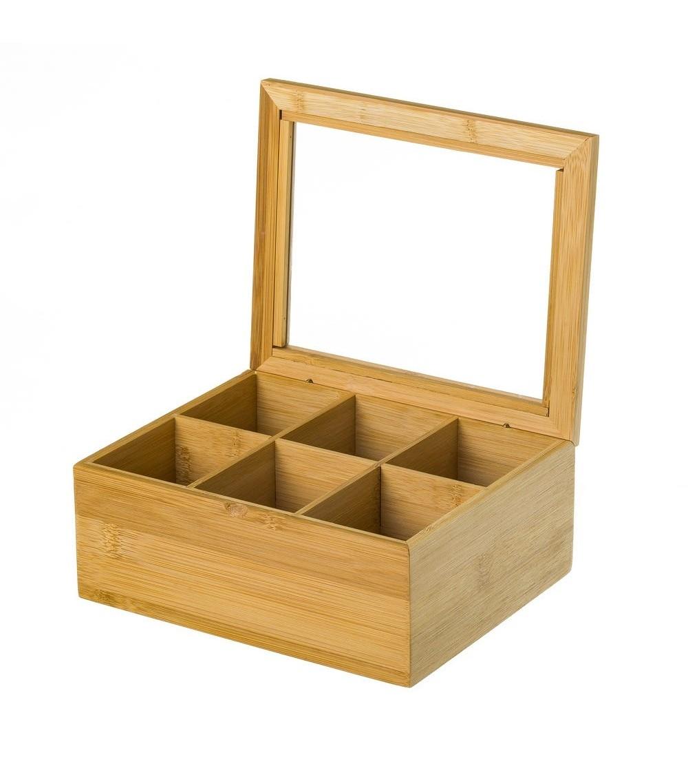 Dcasa Caja De Infusiones De Bambú Natural Con 6 Compartimentos De 22x18x9 Cm