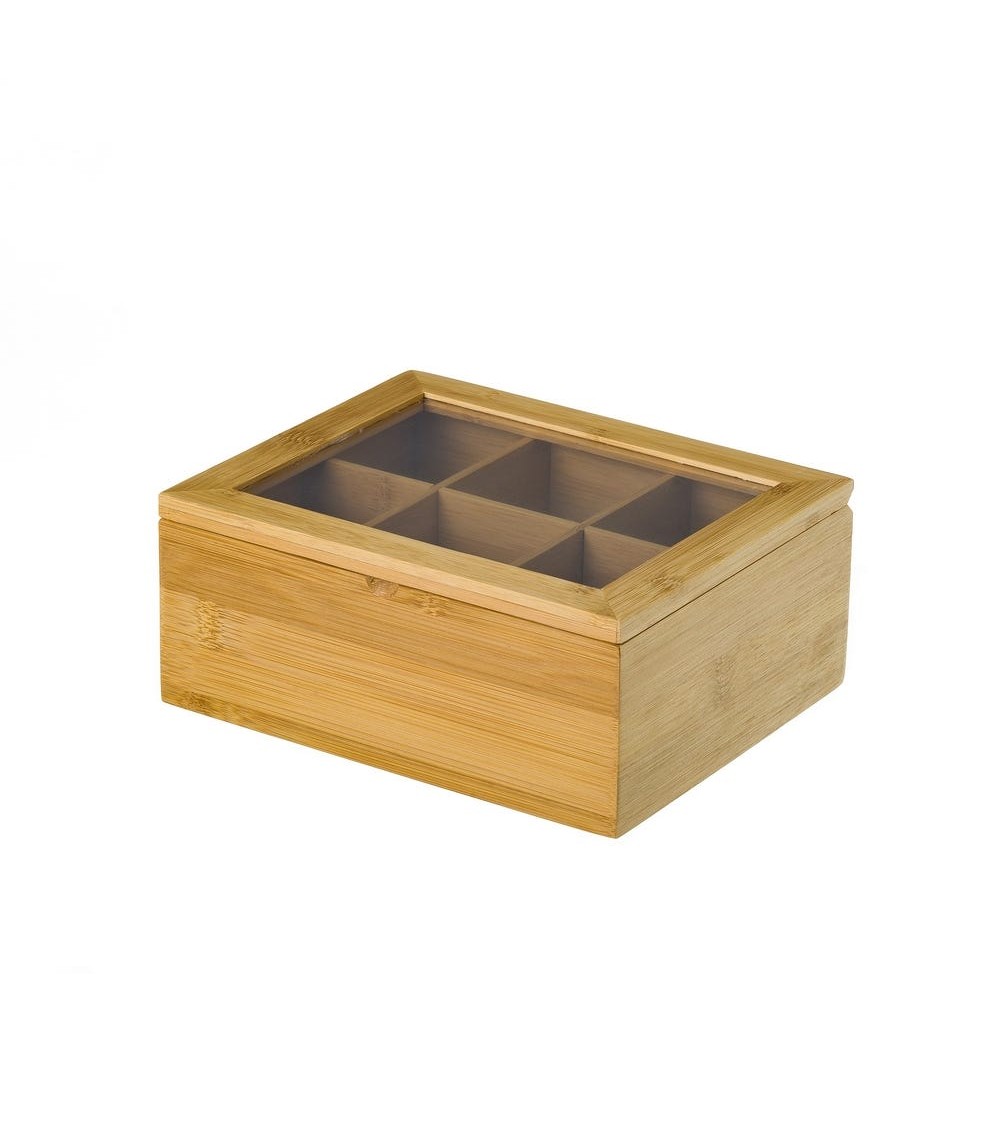 Dcasa Caja de infusiones de bambú natural con 6 compartimentos de 22x18x9 cm