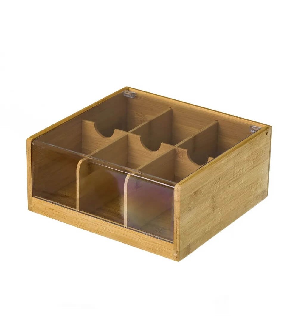 Dcasa Caja de infusiones de bambú natural con 6 compartimentos de 21x21x10 cm
