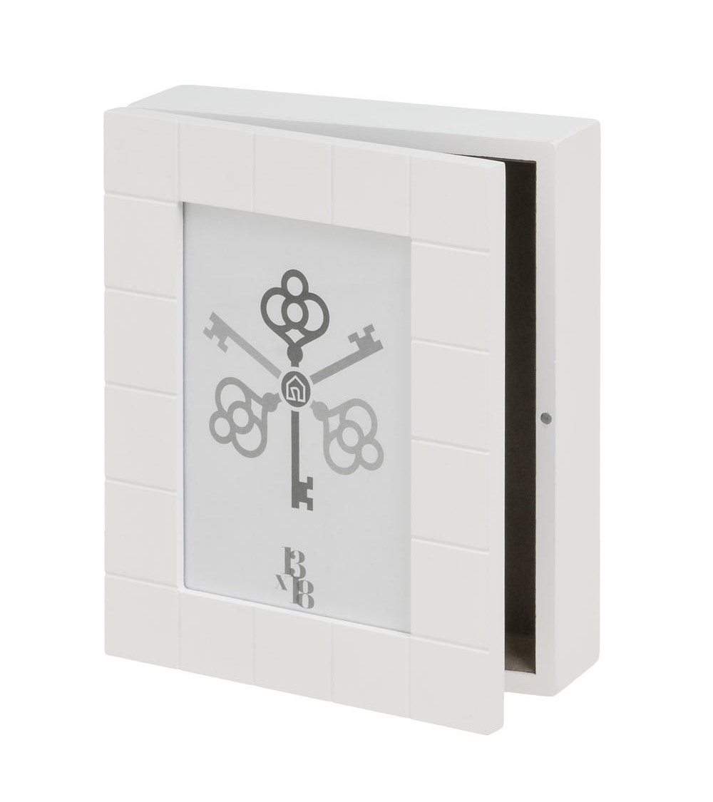 Dcasa Caja de llaves moderna blanca de madera para la entrada Fantasy guardallaves con portafoto 13x18