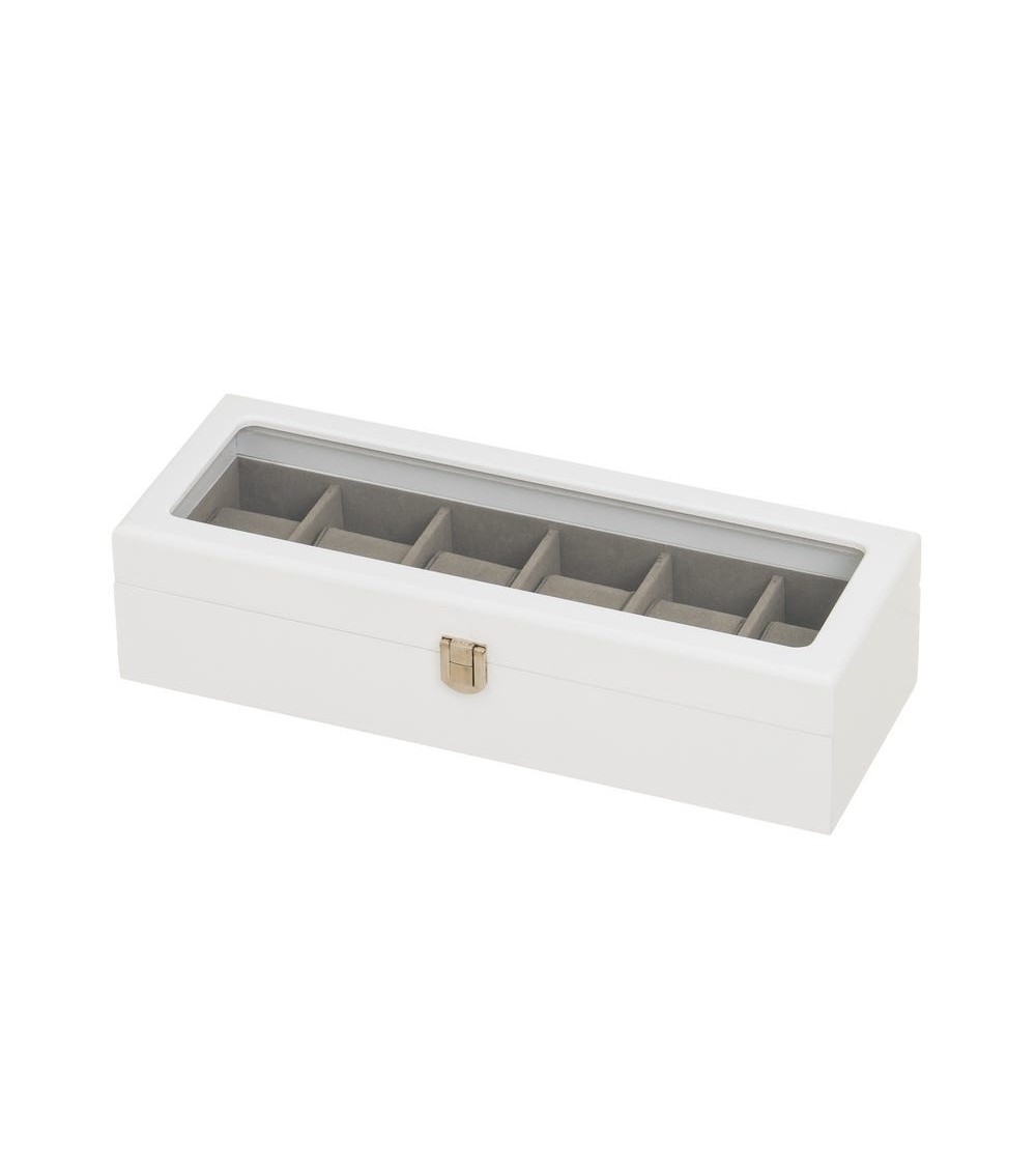 Dcasa Caja De Relojes De Madera Blanco Estuche De Relojes Con Tapa De Cristal Y Forro De Terciopelo Con 6 Ranuras