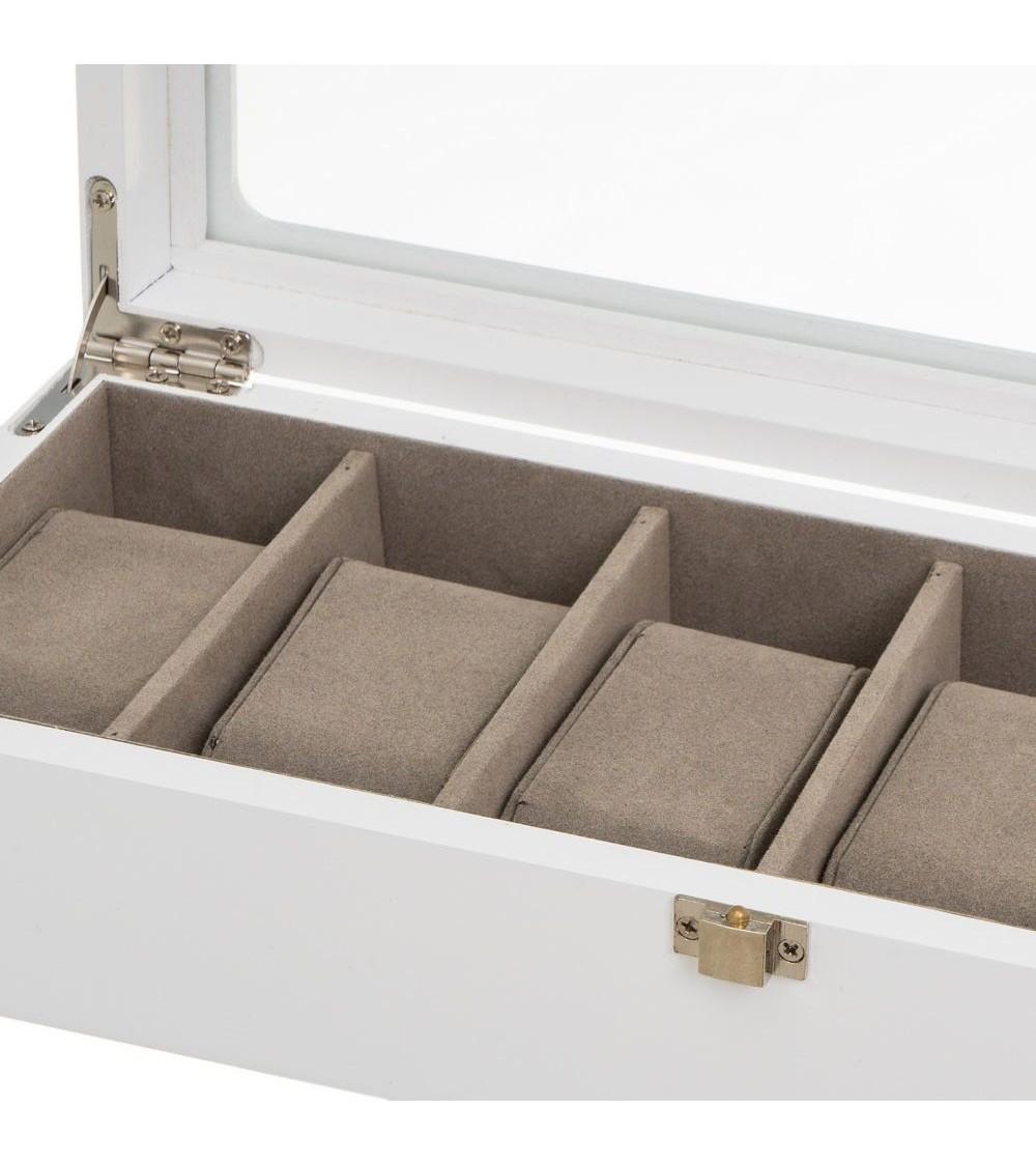 Dcasa Caja De Relojes De Madera Blanco Estuche De Relojes Con Tapa De Cristal Y Forro De Terciopelo Con 6 Ranuras