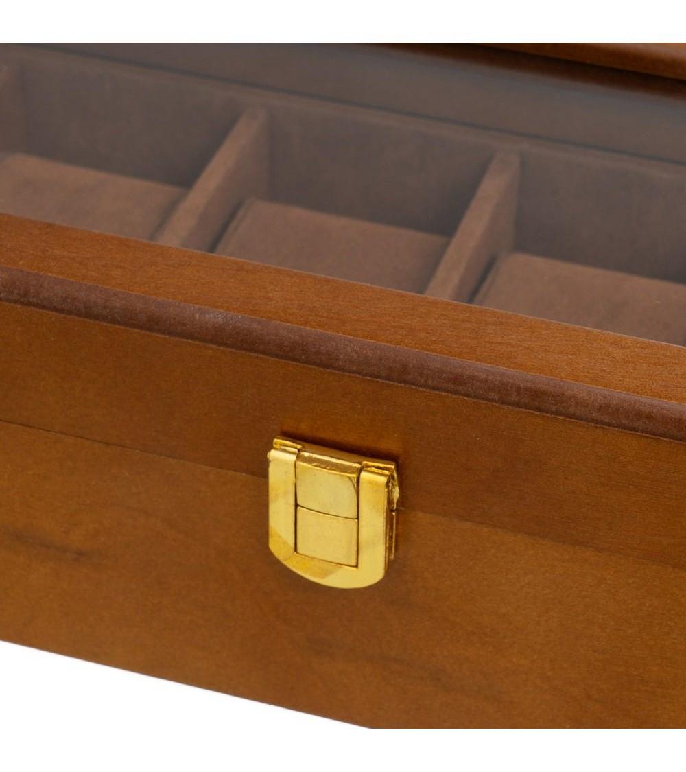 Dcasa Caja De Relojes De Madera Marrón Estuche De Relojes Con Tapa De Cristal Y Forro De Terciopelo Con 6 Ranuras