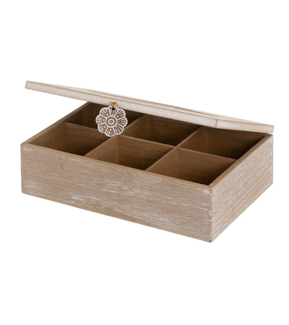 Dcasa Caja De Té De Madera Natural Beige Nordica Para Cocina Provenzal