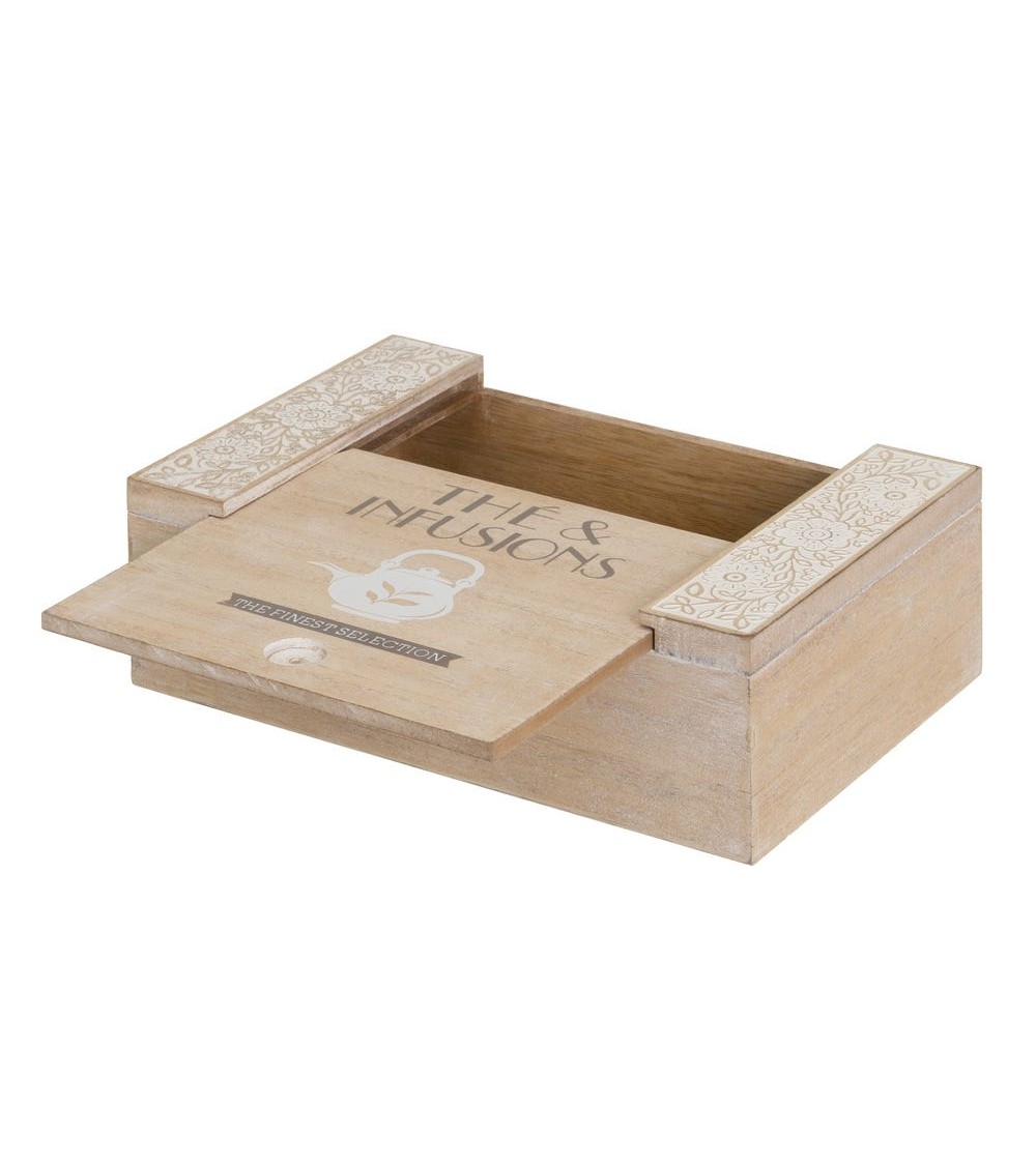 Dcasa Caja De Té De Madera Natural Beige Nordica Para Cocina Provenzal