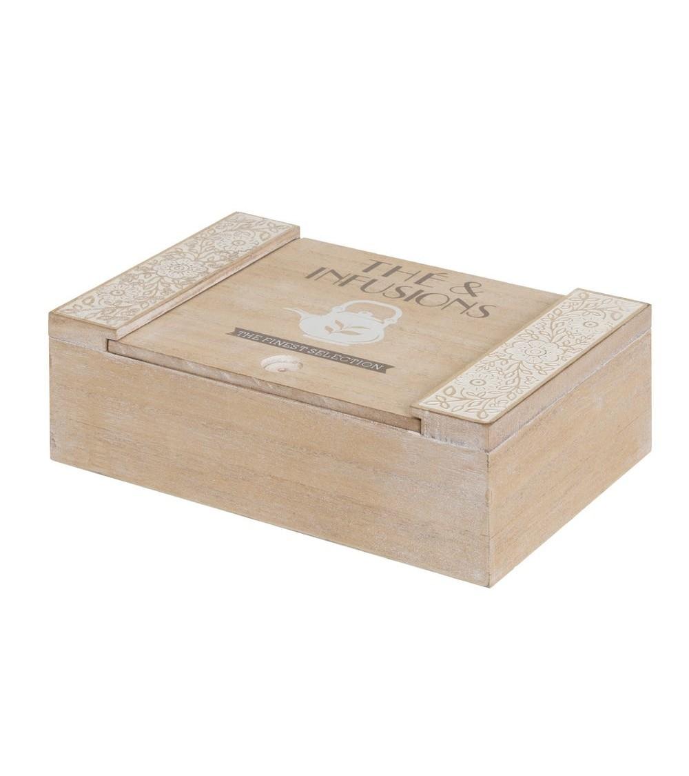 Dcasa Caja de té de madera natural beige nordica para cocina provenzal