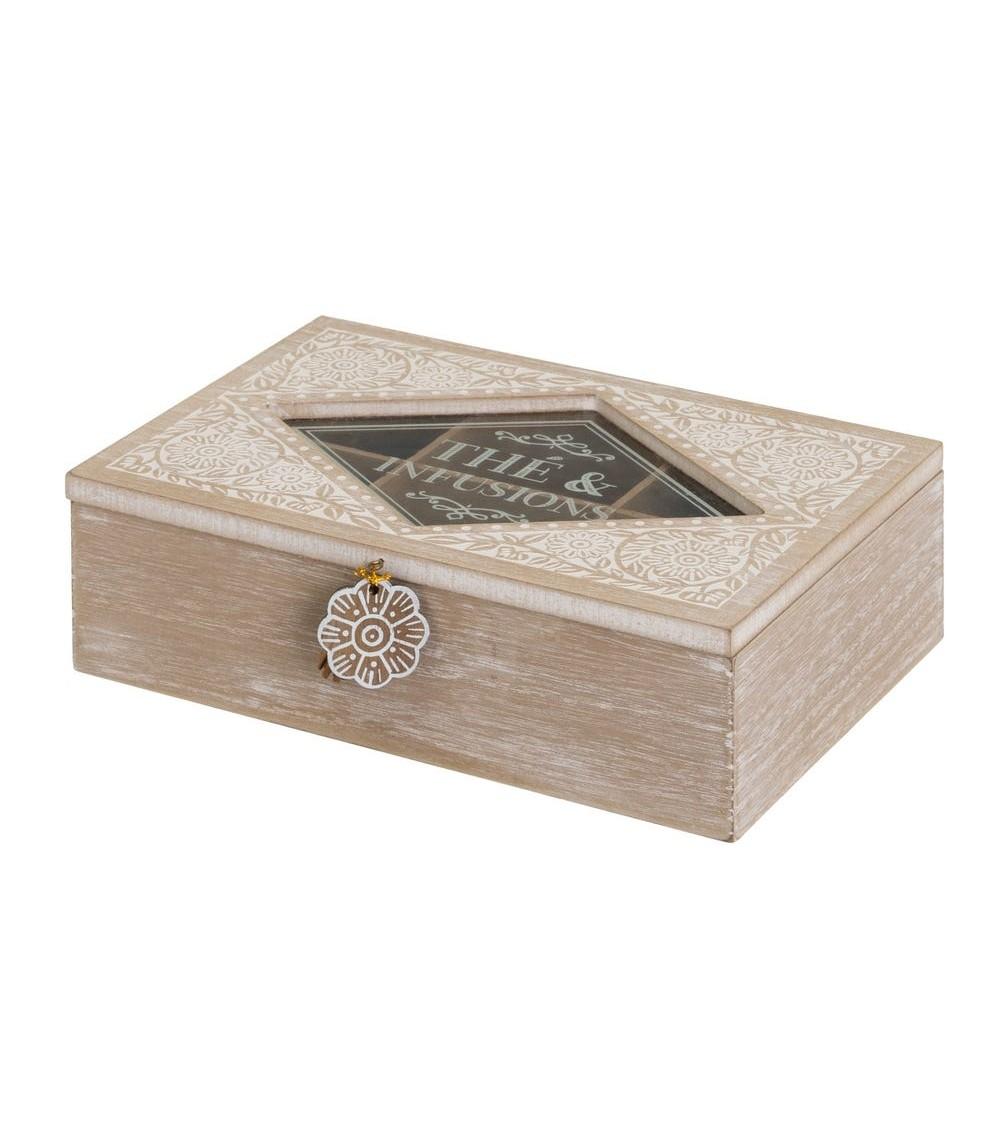 Dcasa Caja de té de madera natural beige nordica para cocina provenzal