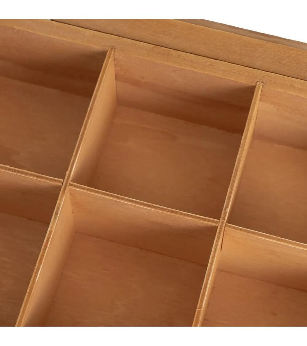 Dcasa Caja De Té De Madera Y Cristal Beige De 7x16x24 Cm