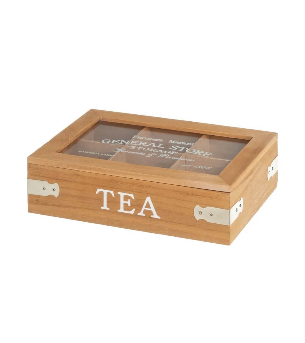 Dcasa Caja de té de madera y cristal beige de 7x16x24 cm