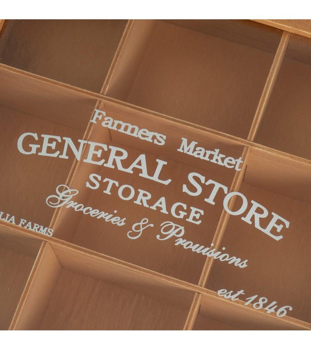 Dcasa Caja De Té De Madera Y Cristal Beige De 7x24x24 Cm