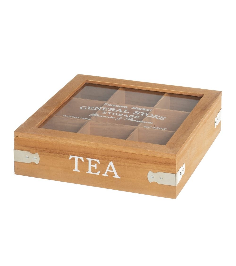 Dcasa Caja de té de madera y cristal beige de 7x24x24 cm