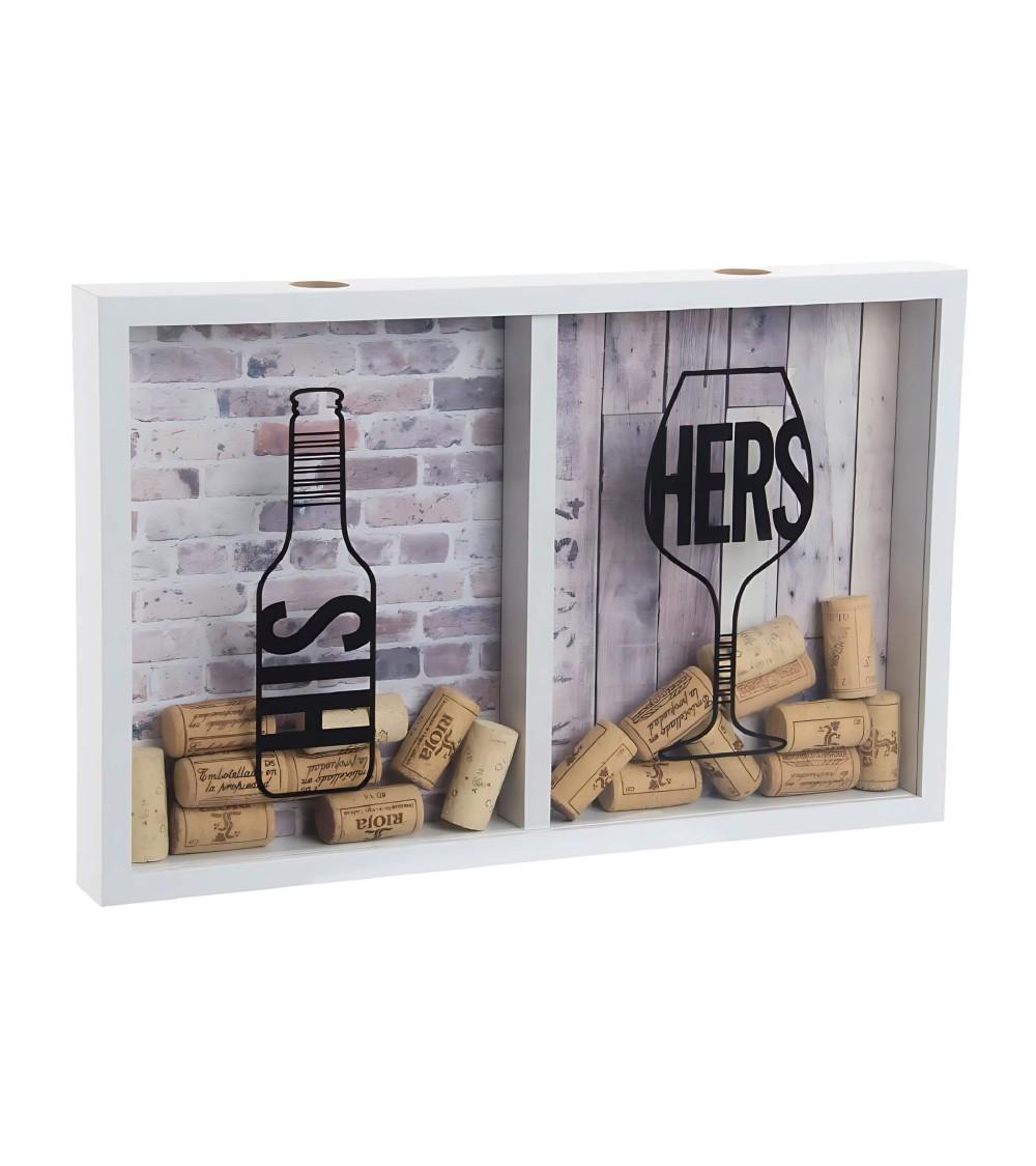 Dcasa Caja guardacorchos y tapones madera y cristal 40x4x26 cm