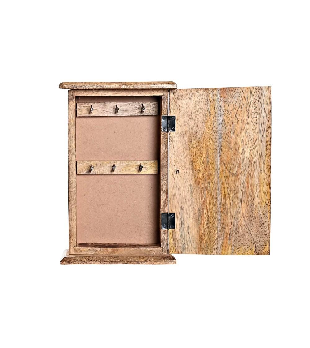 Dcasa Caja Guardallaves Buda De Madera Mango Natural Tallada Con 6 Colgadores