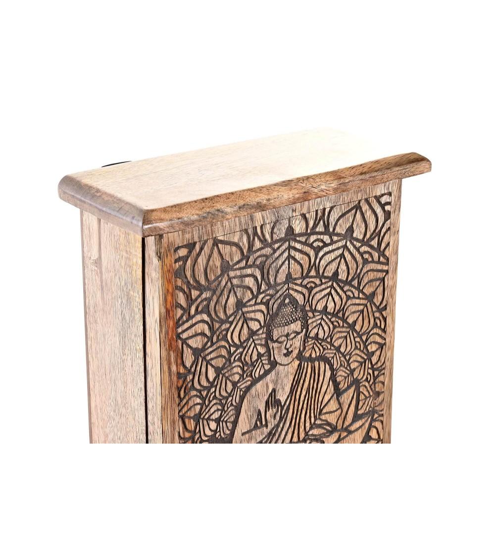 Dcasa Caja Guardallaves Buda De Madera Mango Natural Tallada Con 6 Colgadores