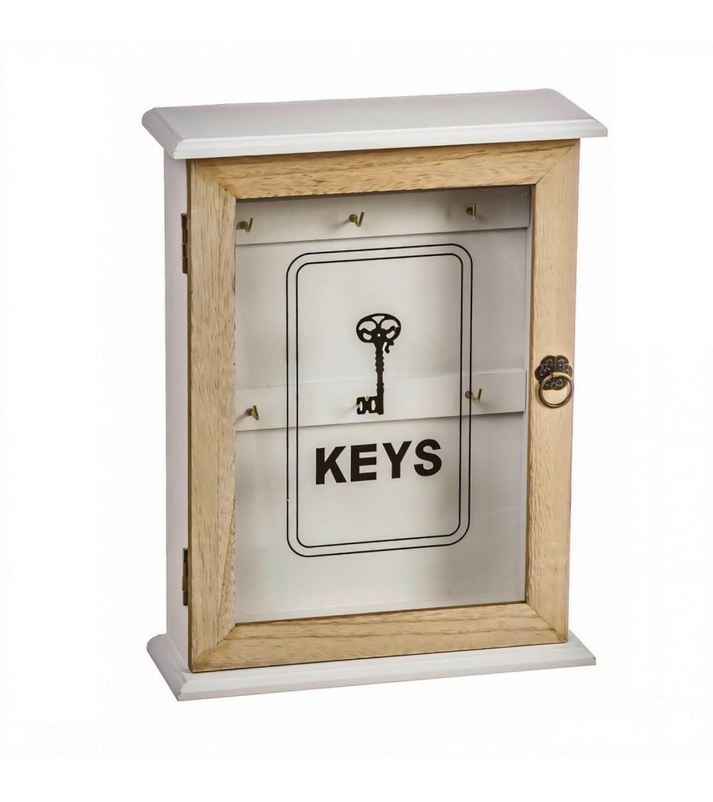 Dcasa Caja guardallaves de Clasicos keys con 6 colgadores de madera natural de 22x28 cm