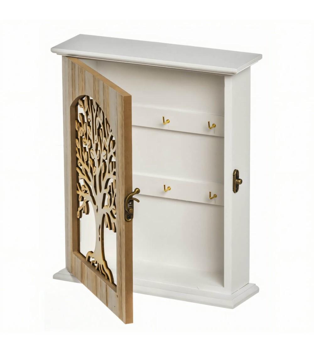 Dcasa Caja Guardallaves De Pared Arbol De La Vida Con 6 Colgadores De Madera Natural De 20x24 Cm