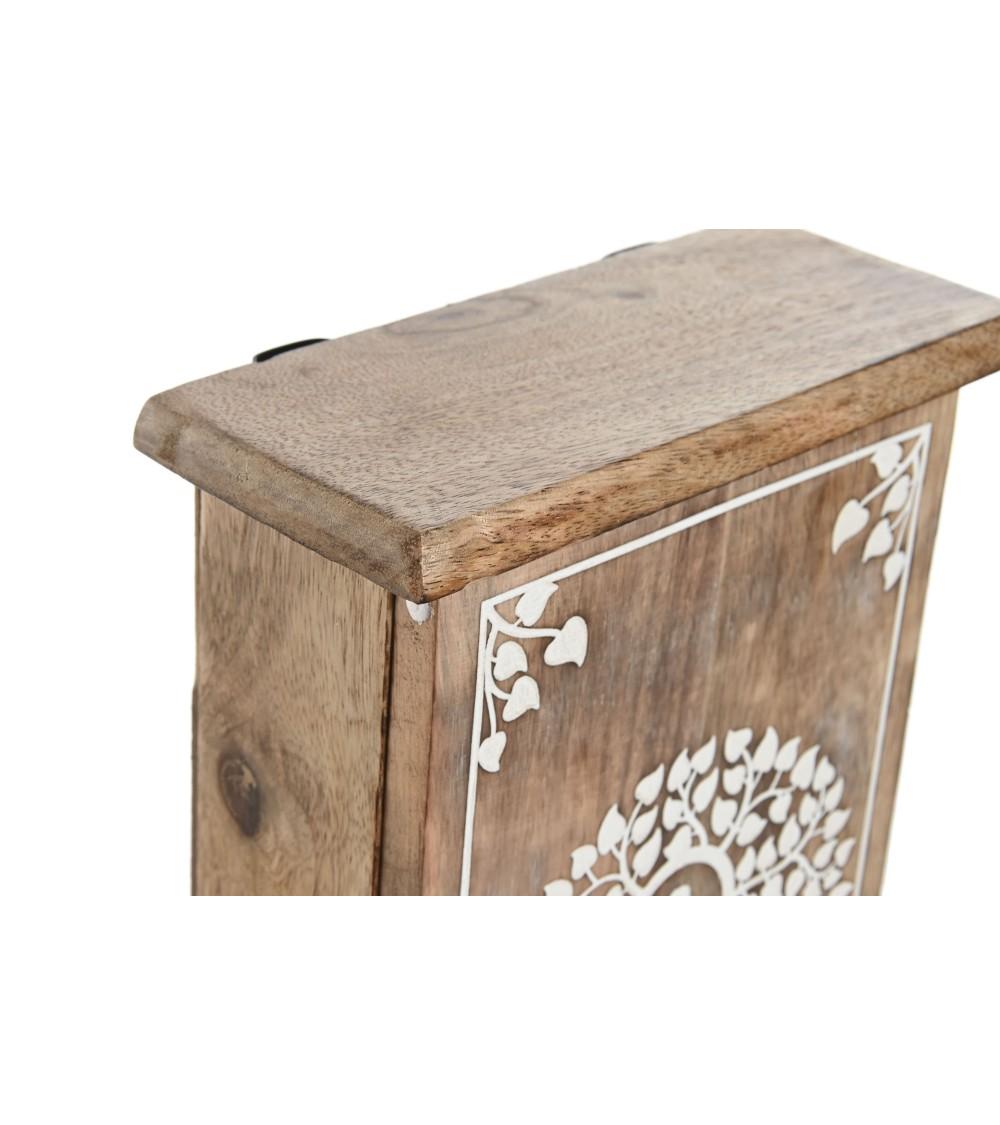 Dcasa Caja Guardallaves De Pared Madera Mango Buda Blanco De 6 Colgadores