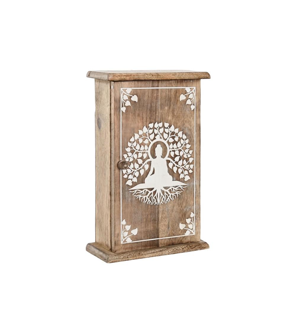 Dcasa Caja Guardallaves De Pared Madera Mango Buda Blanco De 6 Colgadores