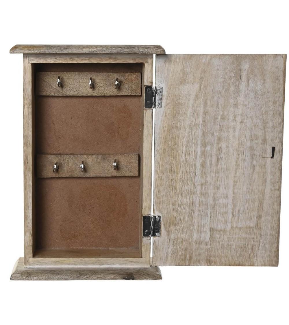 Dcasa Caja Guardallaves De Pared Madera Mango Tallado Natural 6 Colgadores