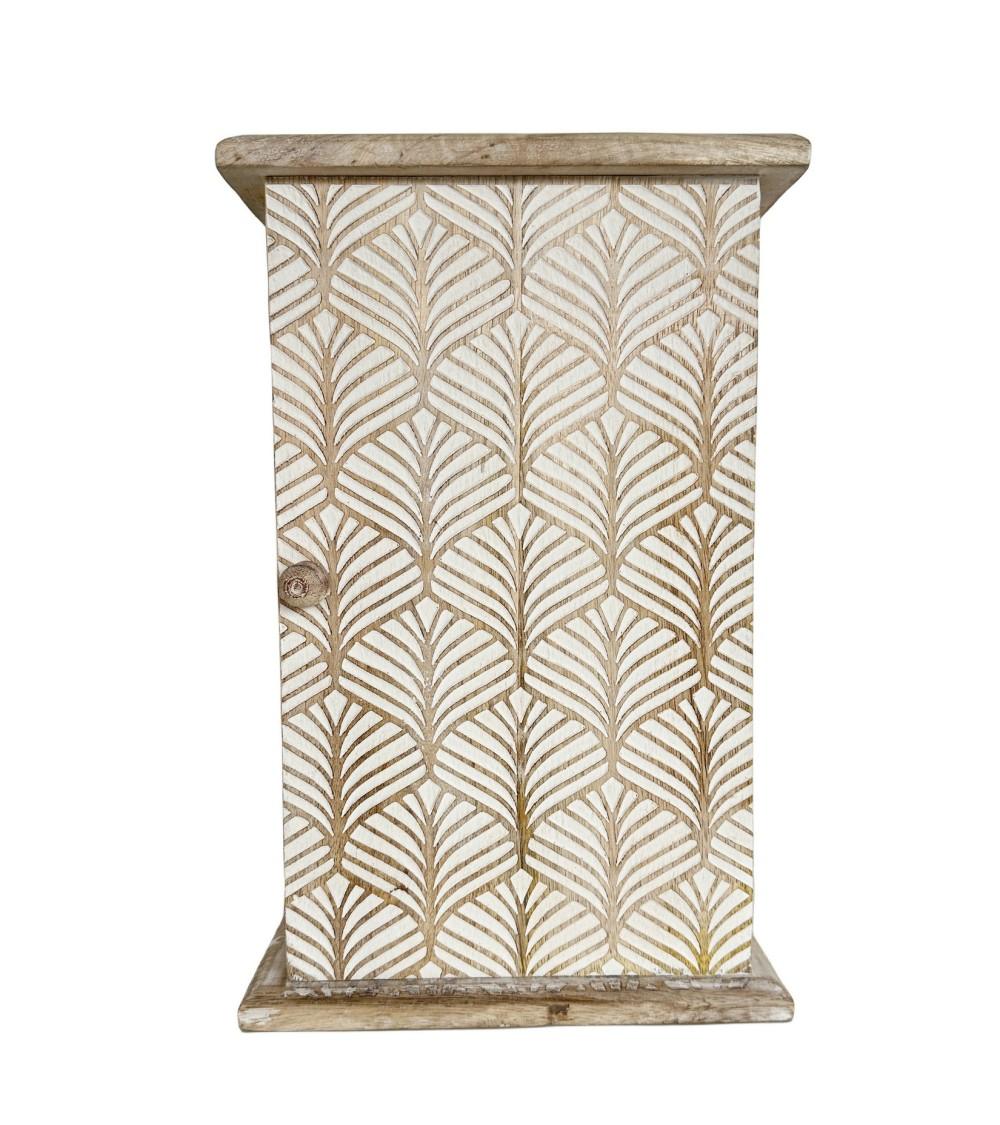 Dcasa Caja guardallaves de pared madera mango tallado natural 6 colgadores