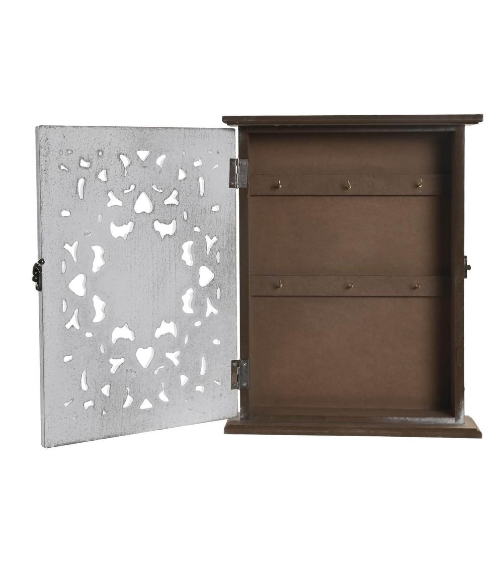 Dcasa Caja Guardallaves De Pared Madera Tallado Envejecido En Color Blanco 6 Colgadores